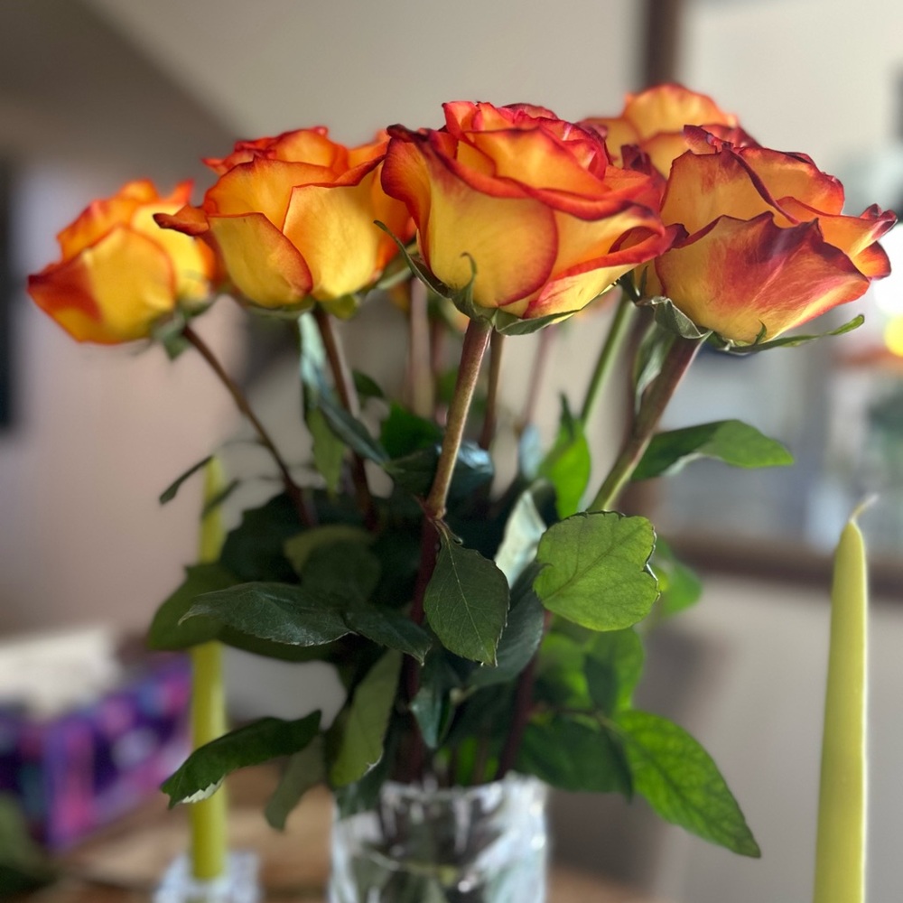 Elegant Orange and Red Rose Bouquet